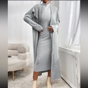 I am selling a SHEIN Privé Mock Neck Ruffle
Cardigan & Bodycon Tank XS Dress